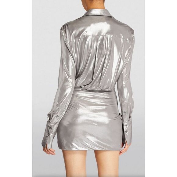 GAUGE81 Naha Metallic  Mini Dress in Metallic Silver NWT Size Large - Picture 3 of 12
